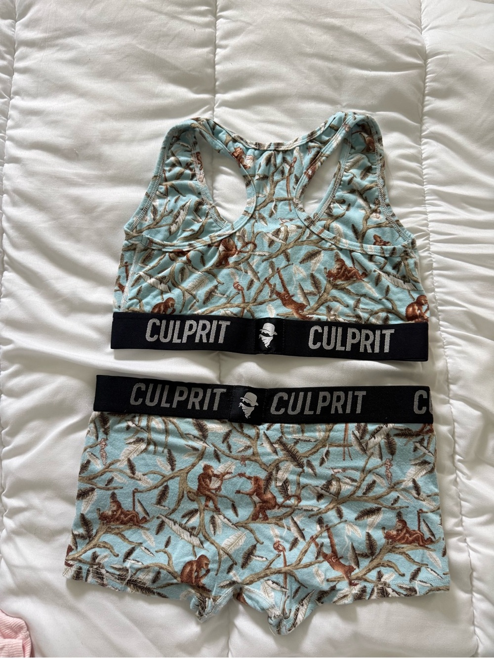 Culprit Micromodal Matching 2 Piece Monkey Print Racerback Bralette & Shorts Set - Picture 4 of 5